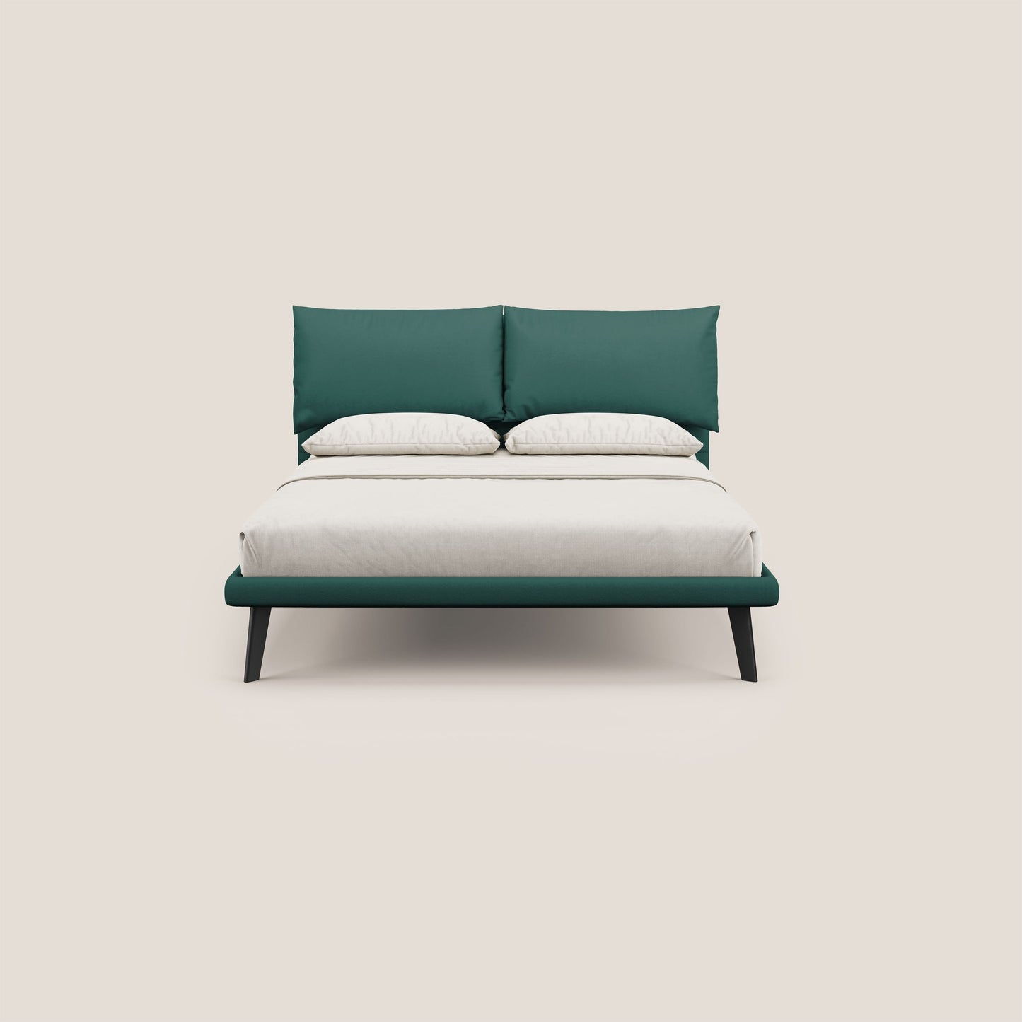 Astrid letto imbottito con piedi in legno in microfibra smacchiabile T11 petrolio 