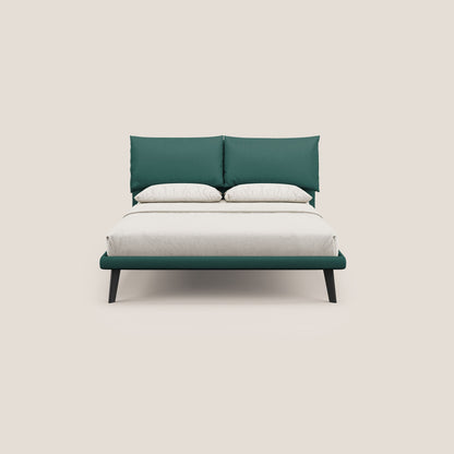 Astrid letto imbottito con piedi in legno in microfibra smacchiabile T11 petrolio 