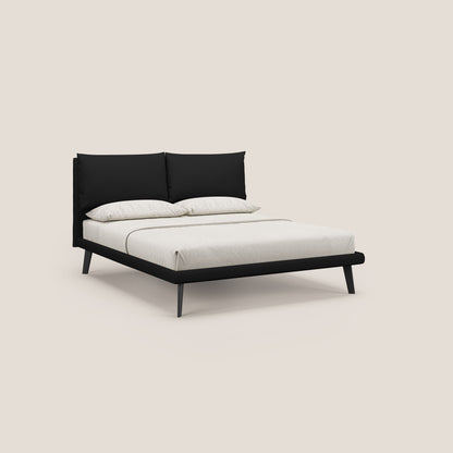 Astrid letto imbottito con piedi in legno in microfibra smacchiabile T11 nero 