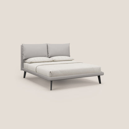 Astrid letto imbottito con piedi in legno in microfibra smacchiabile T11 grigio chiaro 