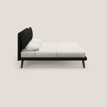 Astrid letto imbottito con piedi in legno in microfibra smacchiabile T11 nero 