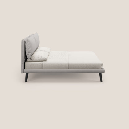 Astrid letto imbottito con piedi in legno in microfibra smacchiabile T11 grigio chiaro 