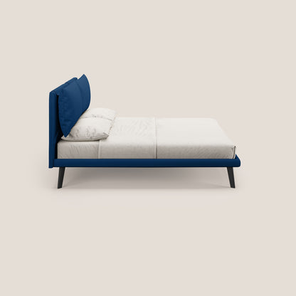 Astrid letto imbottito con piedi in legno in microfibra smacchiabile T11 blu 