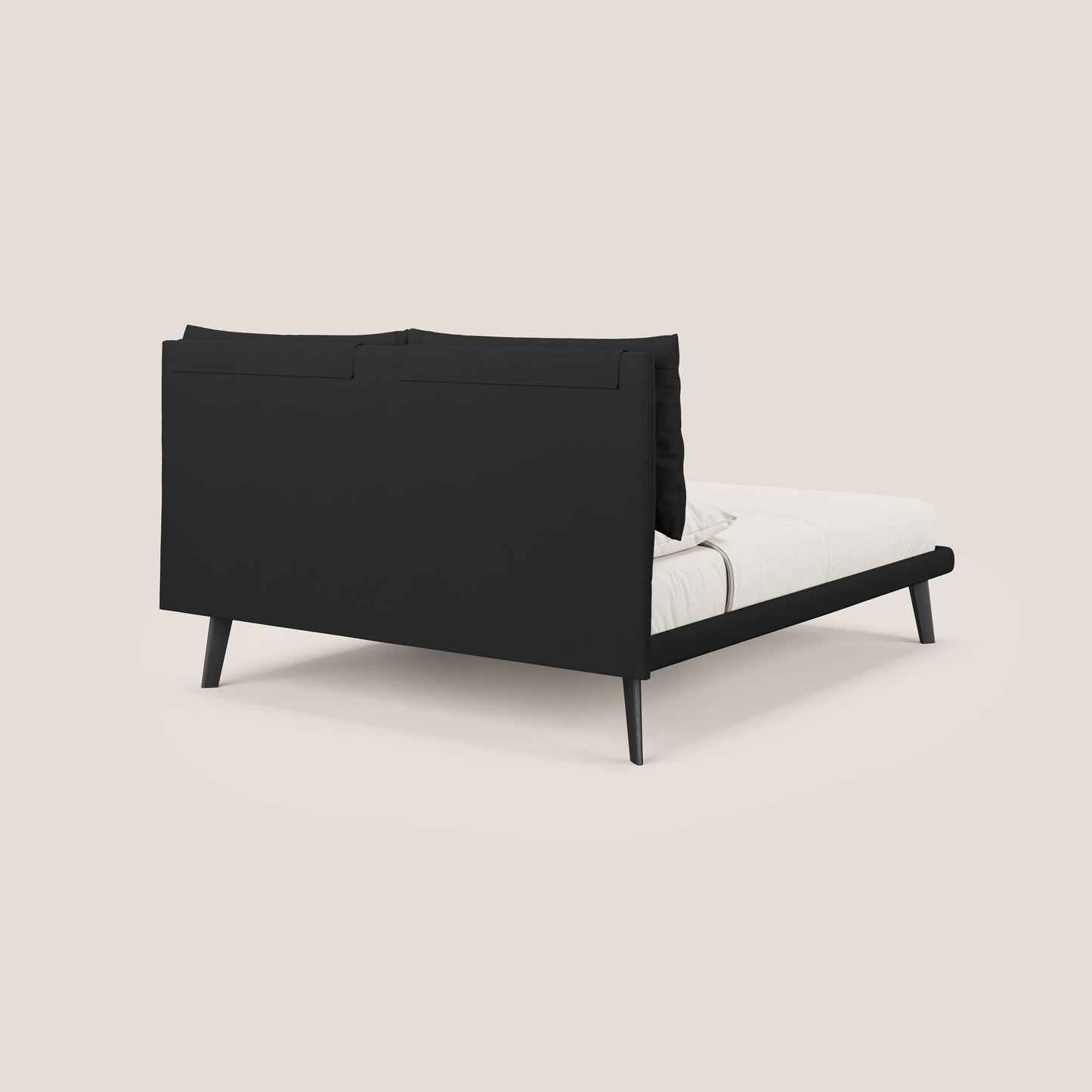 Astrid letto imbottito con piedi in legno in microfibra smacchiabile T11 nero 