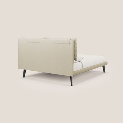 Astrid letto imbottito con piedi in legno in microfibra smacchiabile T11 panna 