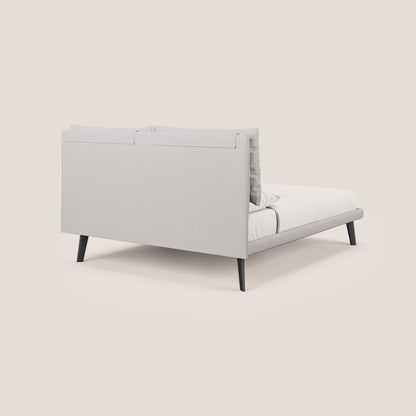 Astrid letto imbottito con piedi in legno in microfibra smacchiabile T11 grigio chiaro 