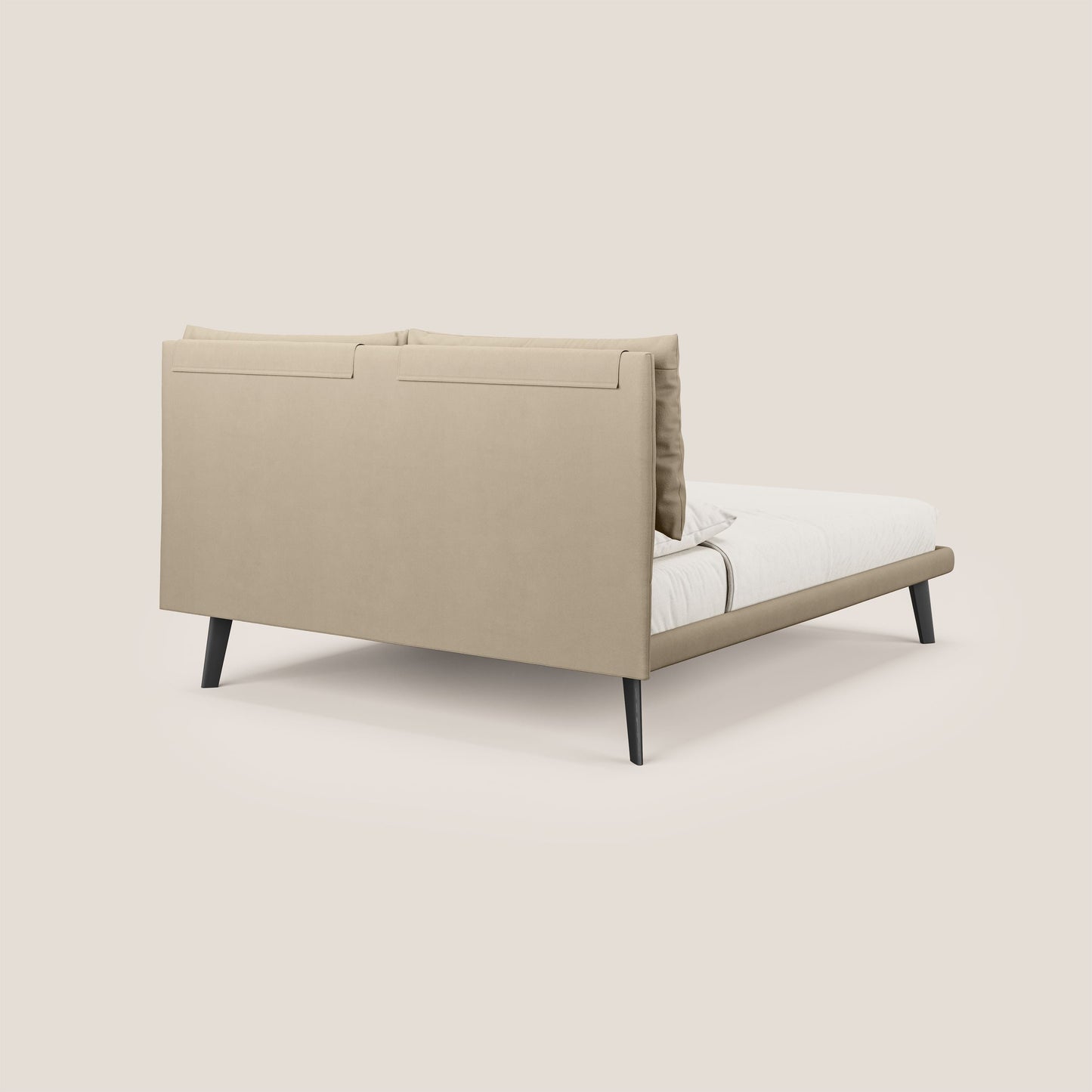 Astrid letto imbottito con piedi in legno in microfibra smacchiabile T11 tortora 