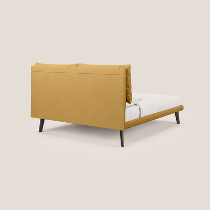Astrid letto imbottito con piedi in legno in microfibra smacchiabile T11 giallo 