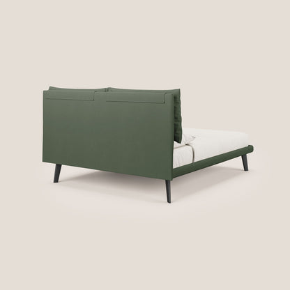Astrid letto imbottito con piedi in legno in microfibra smacchiabile T11 verde 