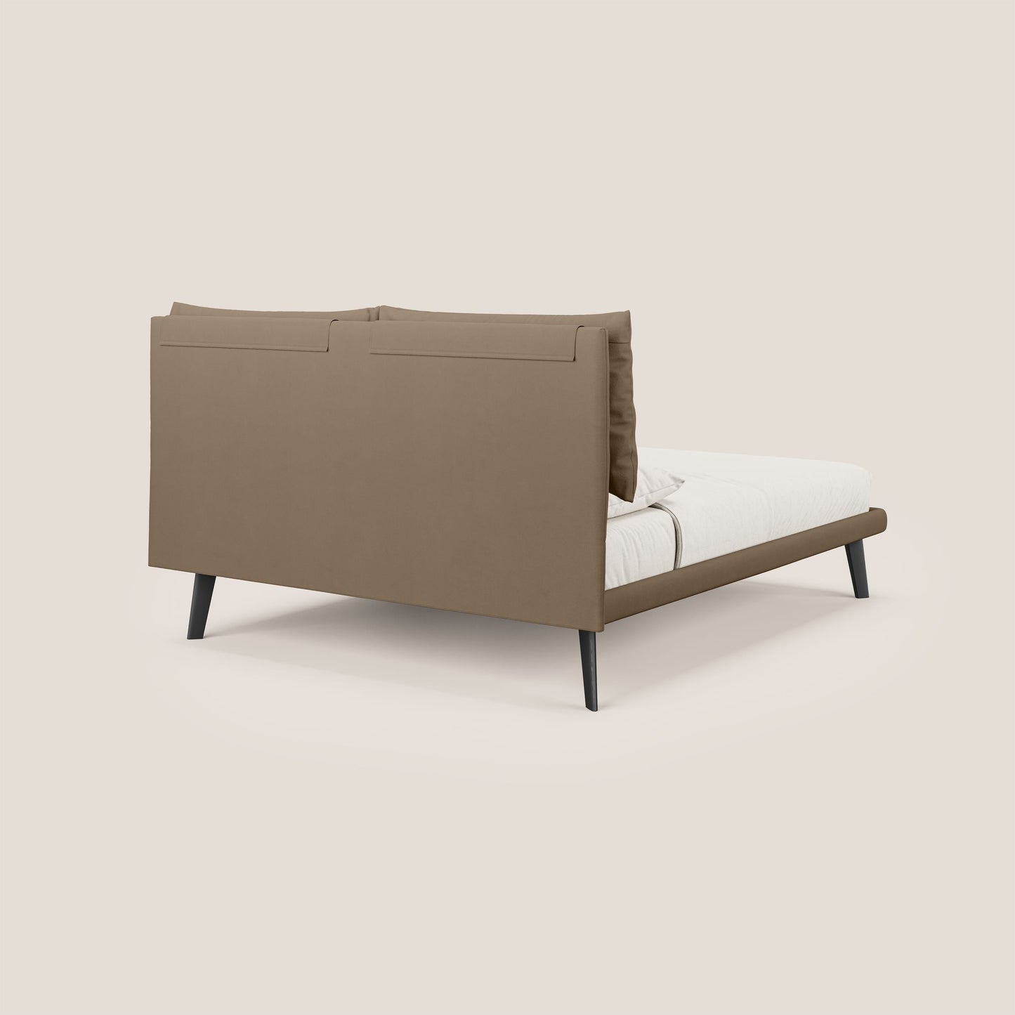 Astrid letto imbottito con piedi in legno in microfibra smacchiabile T11 marrone 