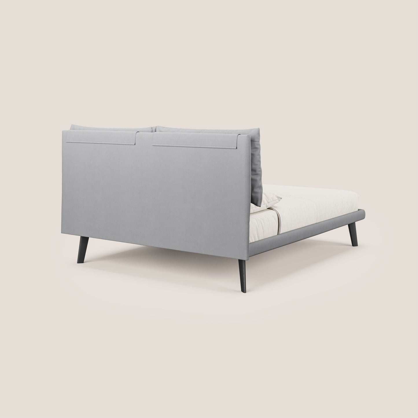 Astrid letto imbottito con piedi in legno in microfibra smacchiabile T11 grigio 