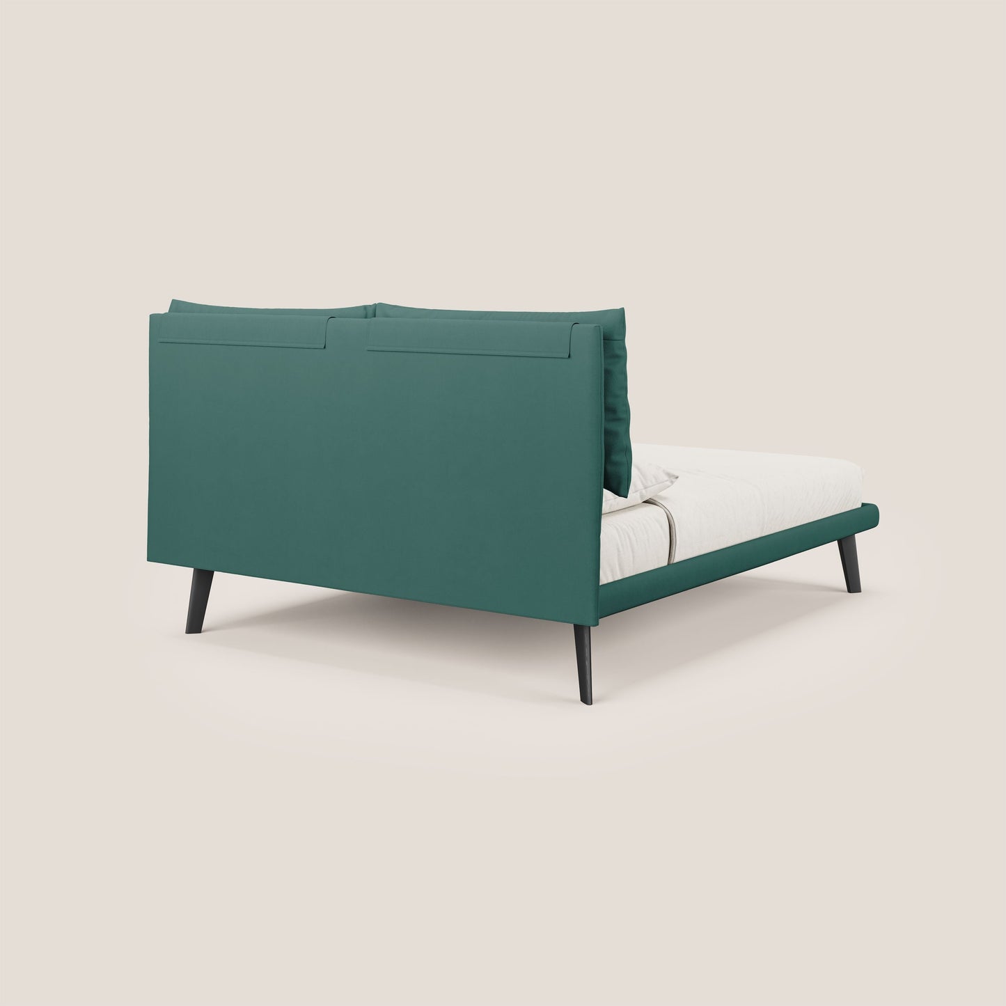 Astrid letto imbottito con piedi in legno in microfibra smacchiabile T11 petrolio 