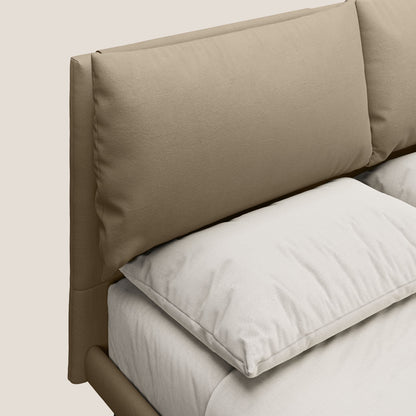 Astrid letto imbottito con piedi in legno in microfibra smacchiabile T11 tortora 