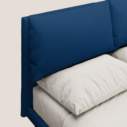 Astrid letto imbottito con piedi in legno in microfibra smacchiabile T11 blu 