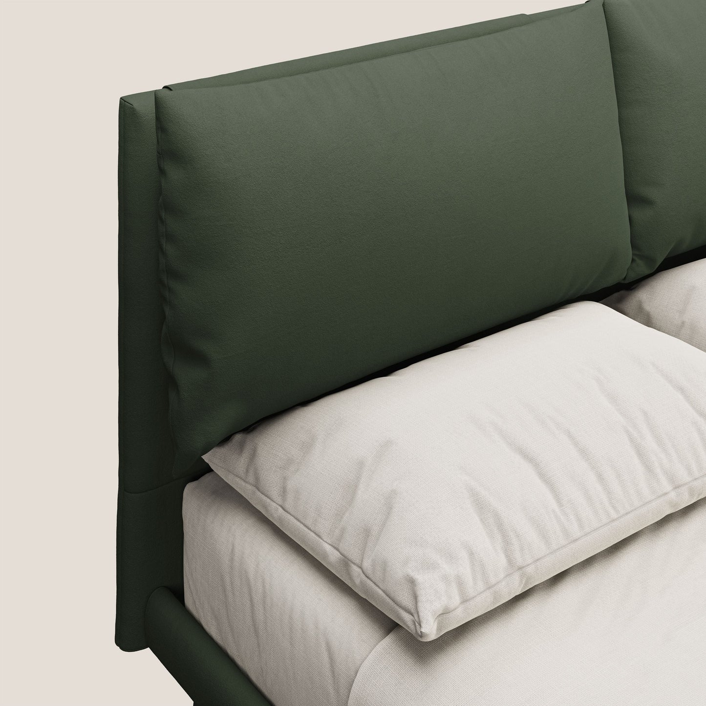 Astrid letto imbottito con piedi in legno in microfibra smacchiabile T11 verde 