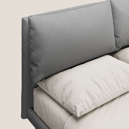 Astrid letto imbottito con piedi in legno in microfibra smacchiabile T11 grigio 