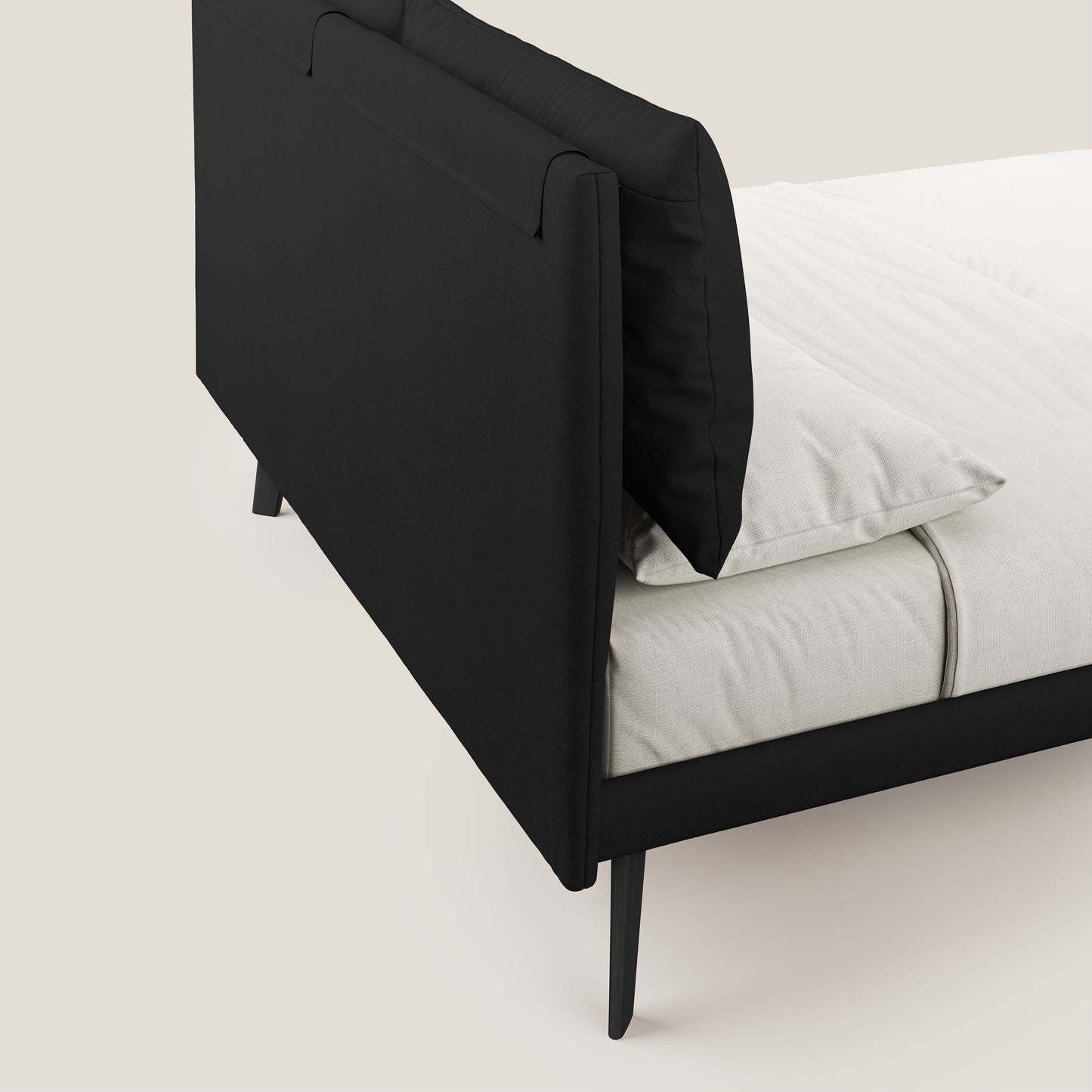 Astrid letto imbottito con piedi in legno in microfibra smacchiabile T11 nero 