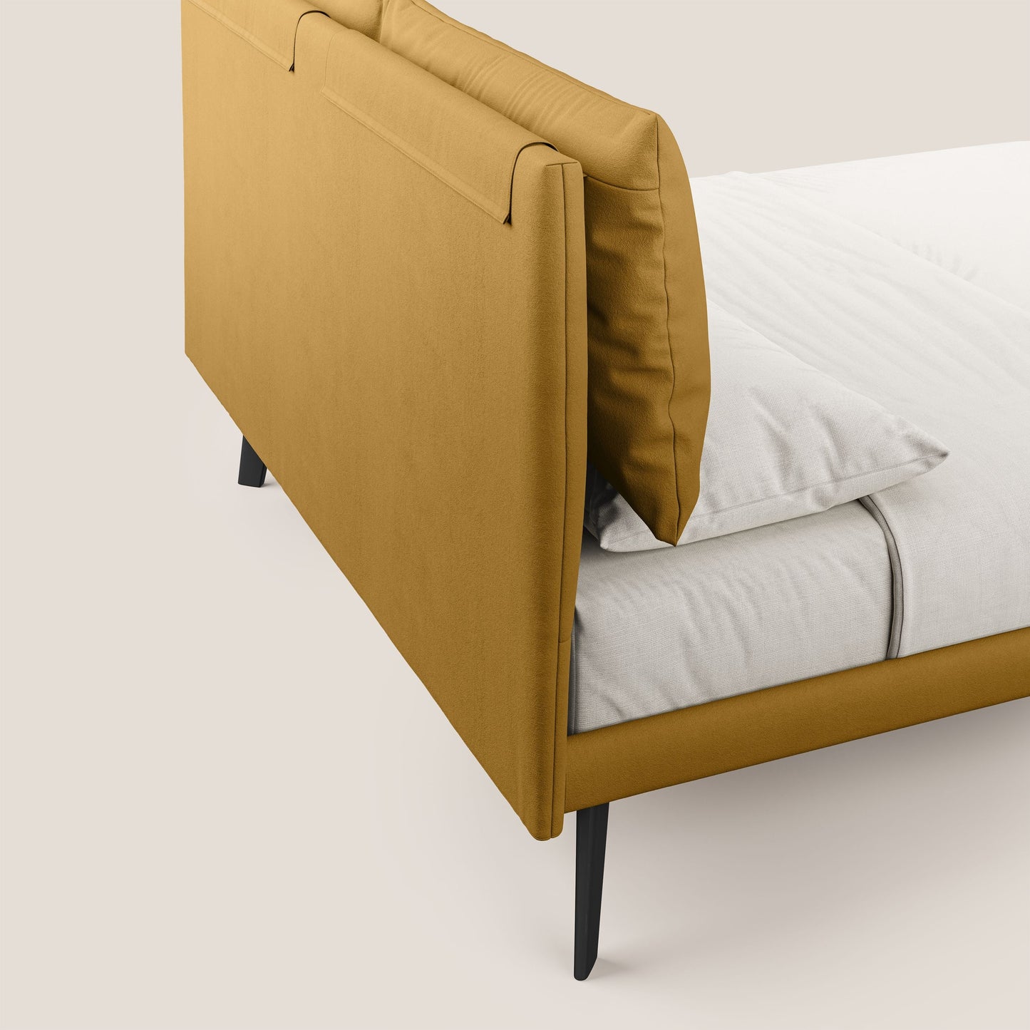 Astrid letto imbottito con piedi in legno in microfibra smacchiabile T11 giallo 