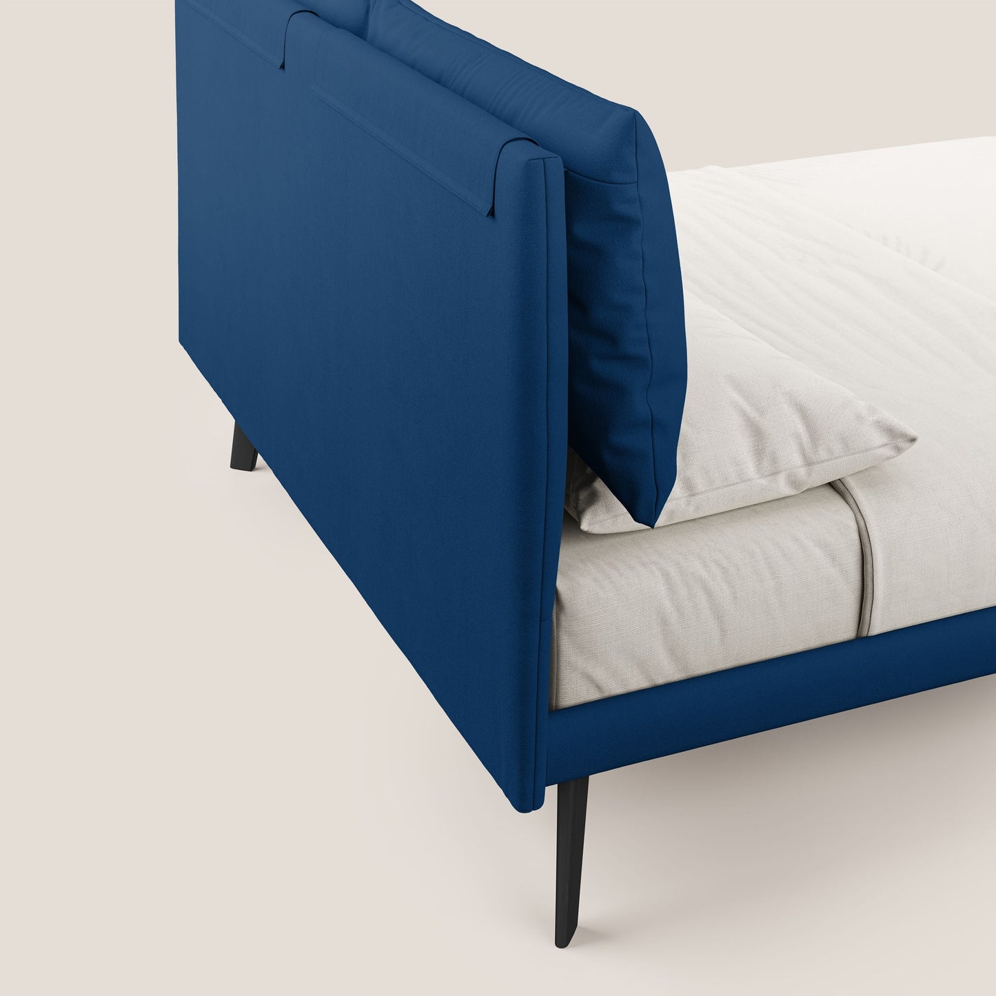 Astrid letto imbottito con piedi in legno in microfibra smacchiabile T11 blu 