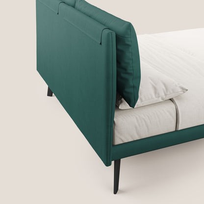 Astrid letto imbottito con piedi in legno in microfibra smacchiabile T11 petrolio 