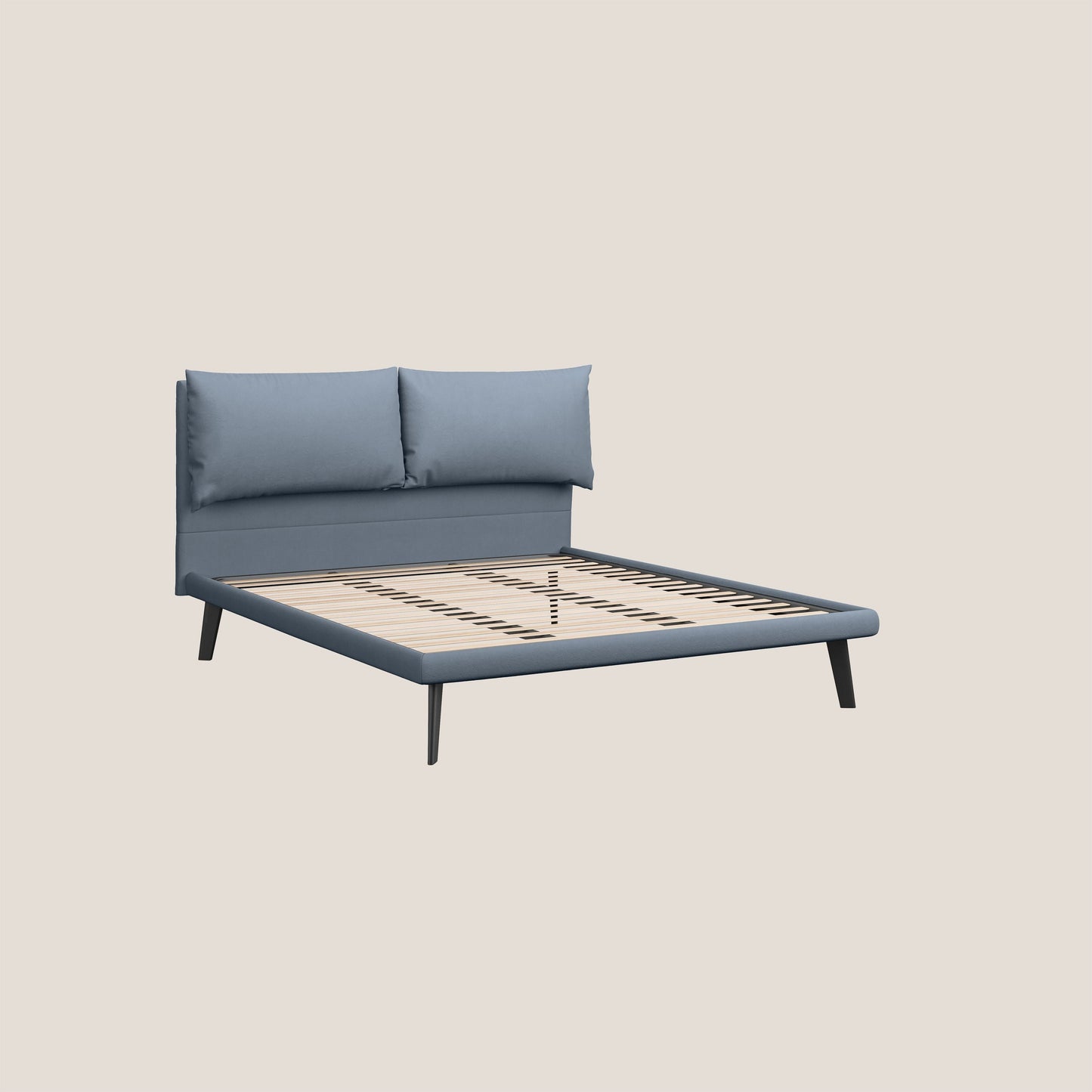 Astrid letto imbottito con piedi in legno in microfibra smacchiabile T11 carta da zucchero 