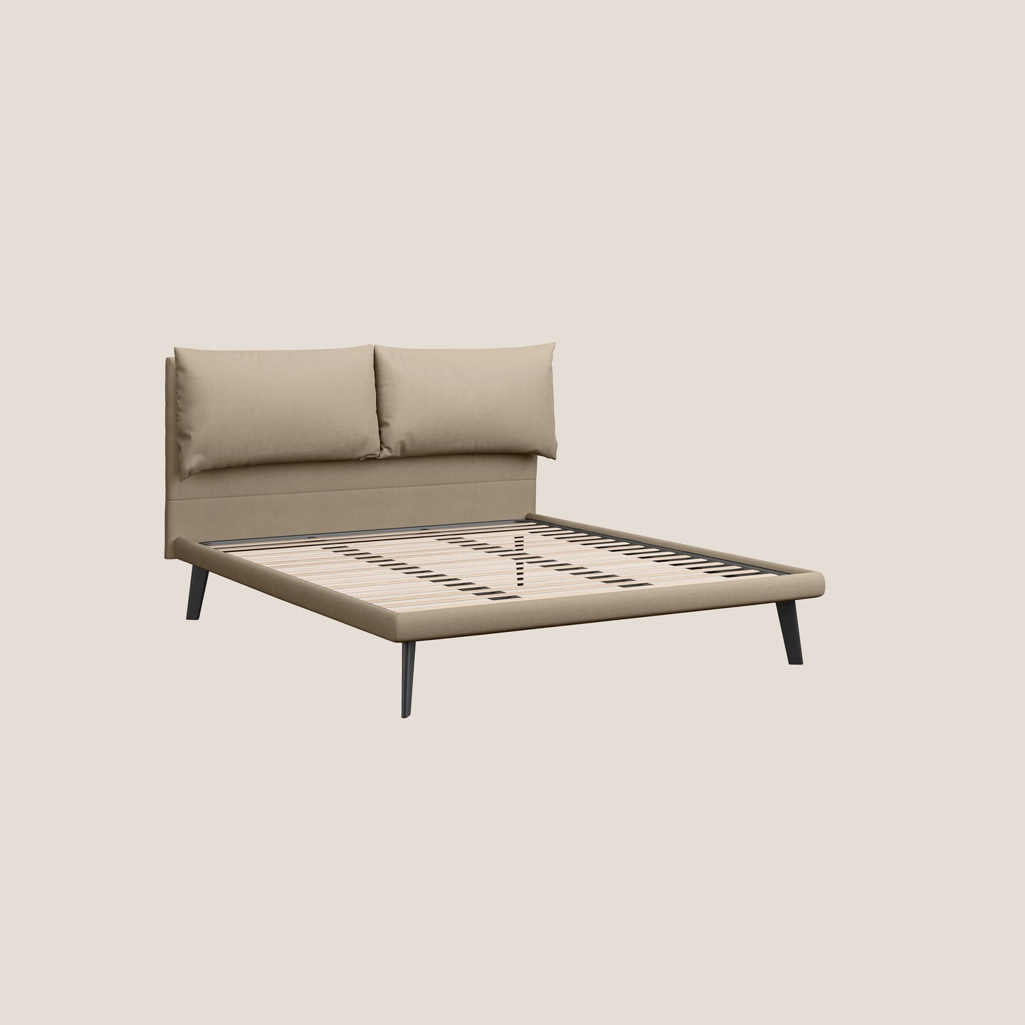 Astrid letto imbottito con piedi in legno in microfibra smacchiabile T11 tortora 