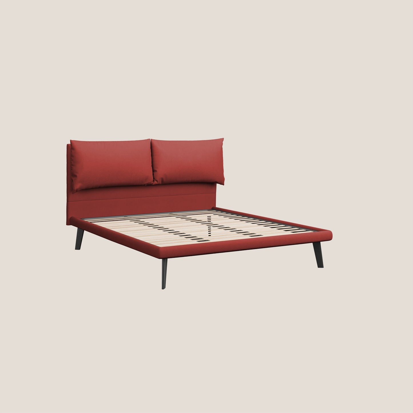 Astrid letto imbottito con piedi in legno in microfibra smacchiabile T11 rosso 