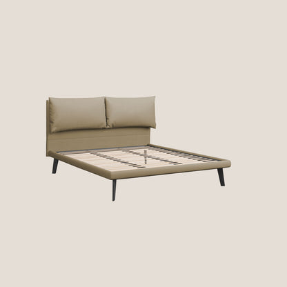 Astrid letto imbottito con piedi in legno in microfibra smacchiabile T11 beige 