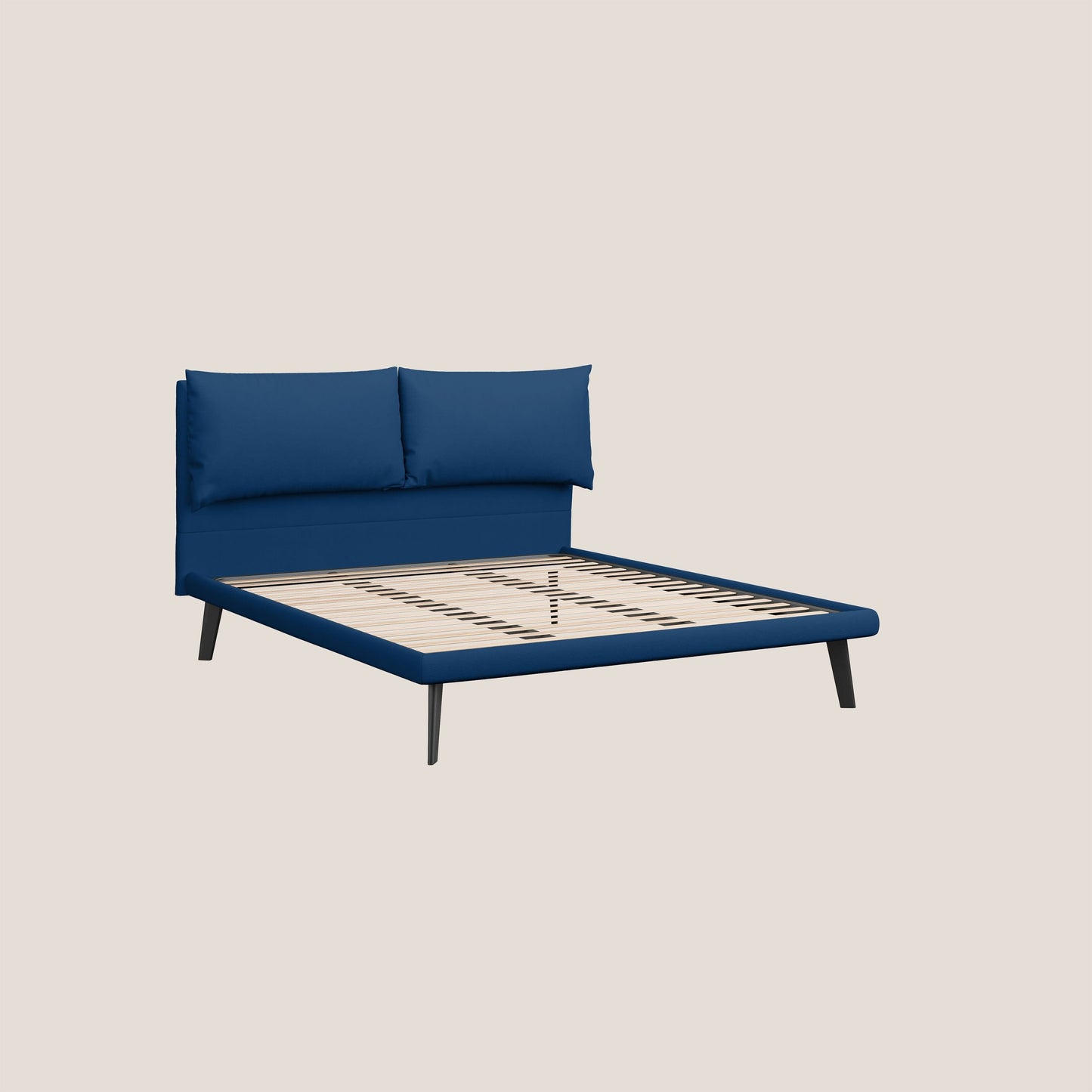 Astrid letto imbottito con piedi in legno in microfibra smacchiabile T11 blu 