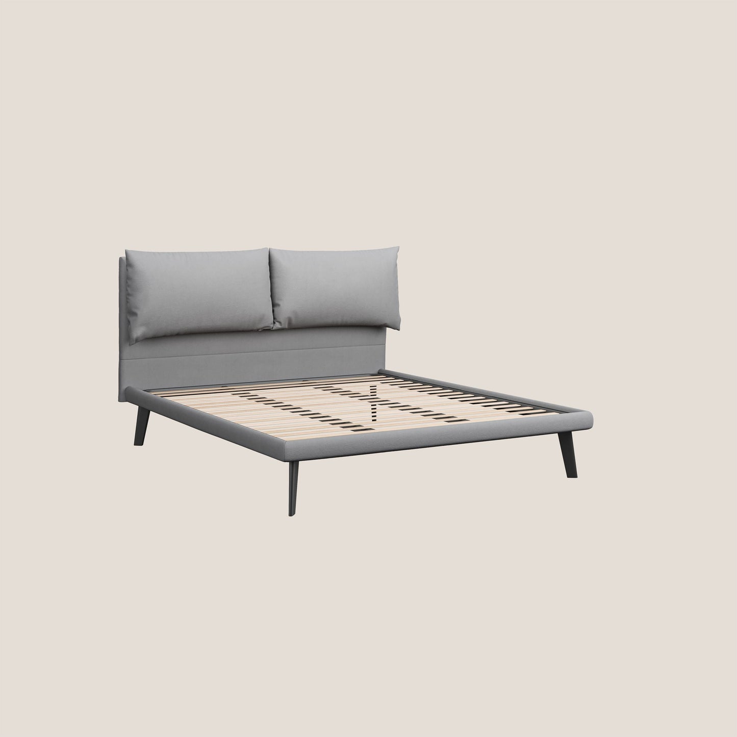 Astrid letto imbottito con piedi in legno in microfibra smacchiabile T11 grigio 