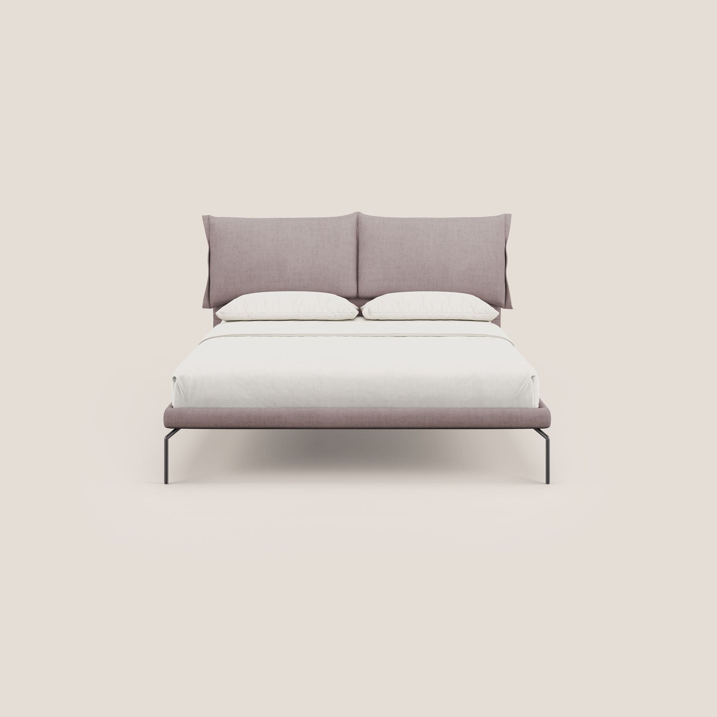 Bice letto imbottito con cuscini e piedi alti in metallo in tessuto impermeabile T02 rosa 