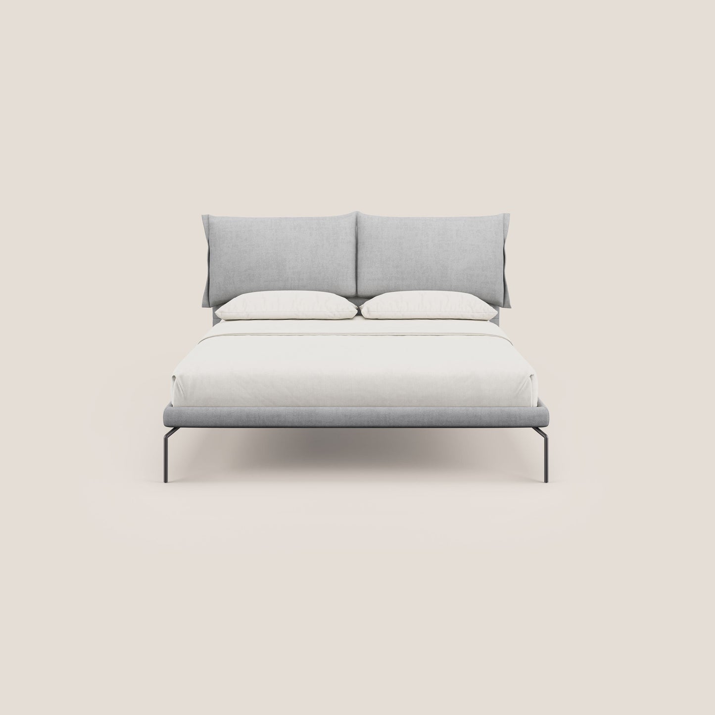 Bice letto imbottito con cuscini e piedi alti in metallo in tessuto impermeabile T02 grigio chiaro 