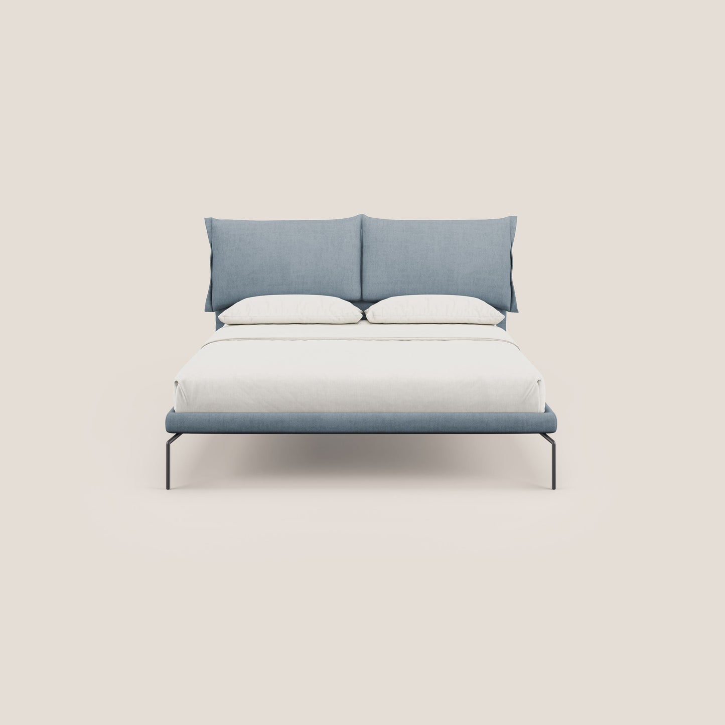 Bice letto imbottito con cuscini e piedi alti in metallo in tessuto impermeabile T02 carta da zucchero 