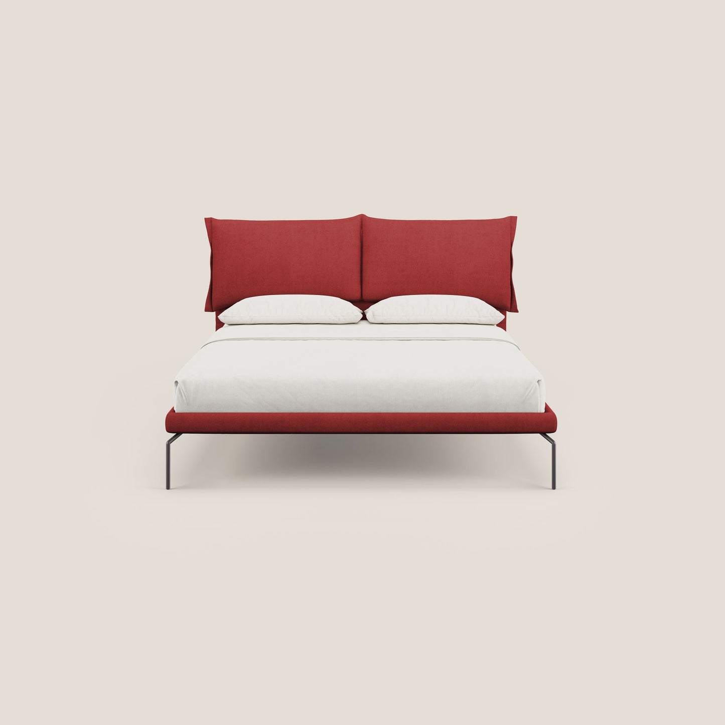 Bice letto imbottito con cuscini e piedi alti in metallo in tessuto impermeabile T02 rosso 