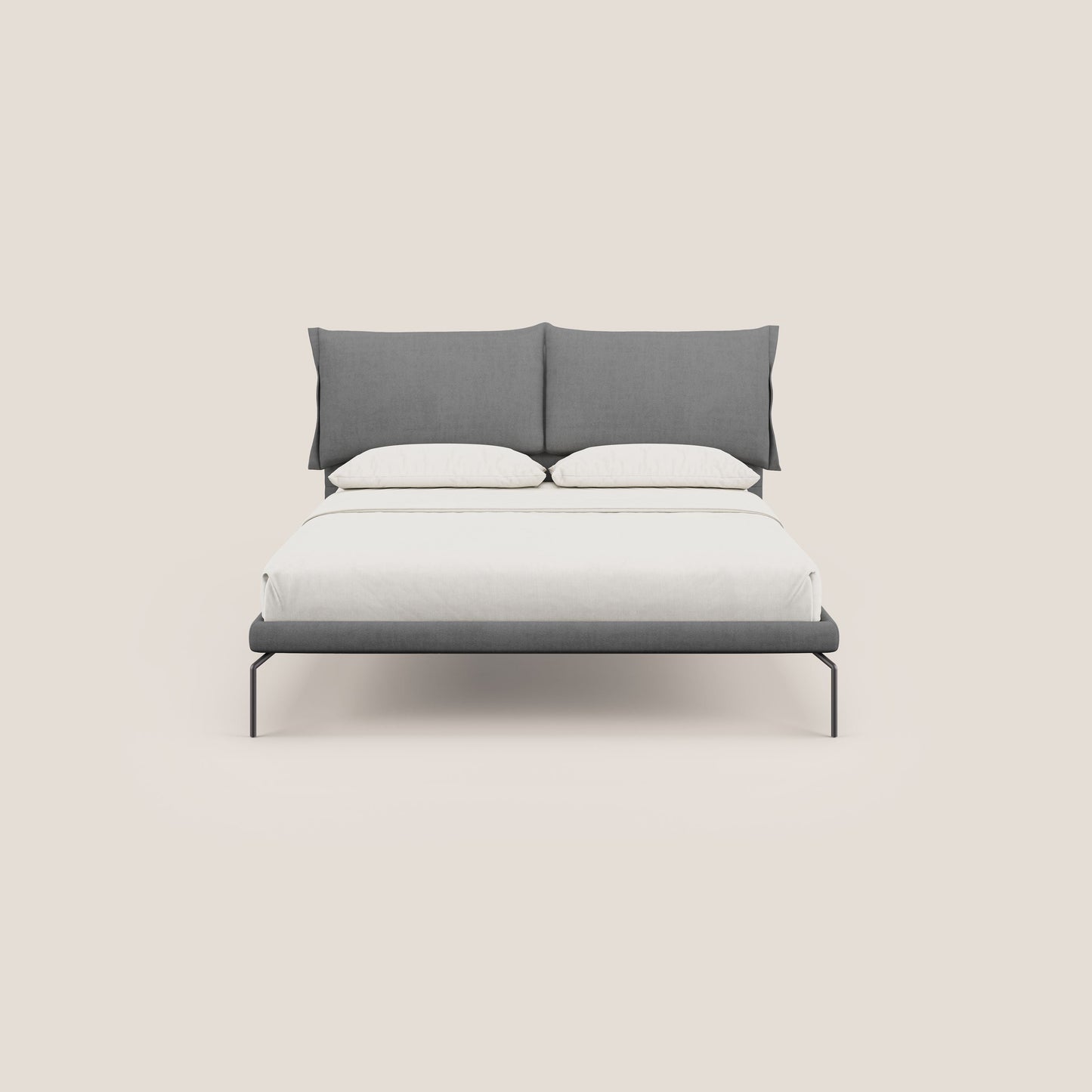 Bice letto imbottito con cuscini e piedi alti in metallo in tessuto impermeabile T02 grigio 