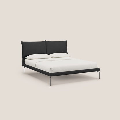 Bice letto imbottito con cuscini e piedi alti in metallo in tessuto impermeabile T02 nero 