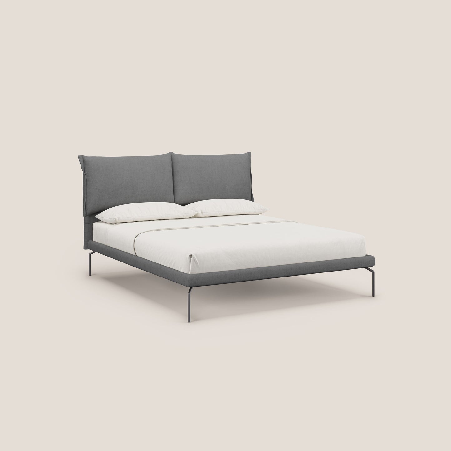 Bice letto imbottito con cuscini e piedi alti in metallo in tessuto impermeabile T02 grigio 