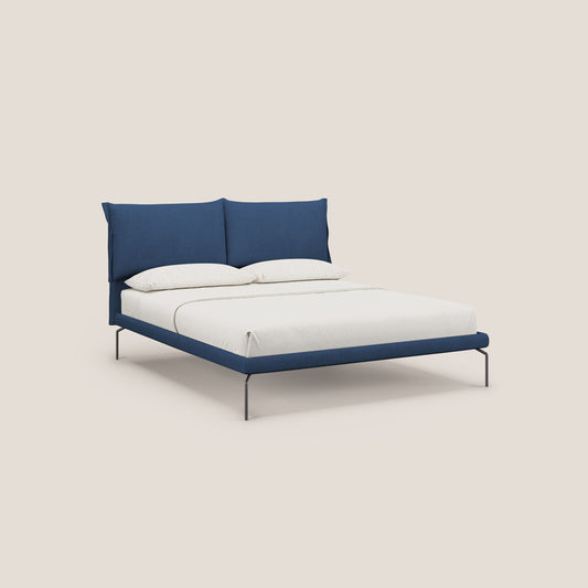 Bice letto imbottito con cuscini e piedi alti in metallo in tessuto impermeabile T02 blu 