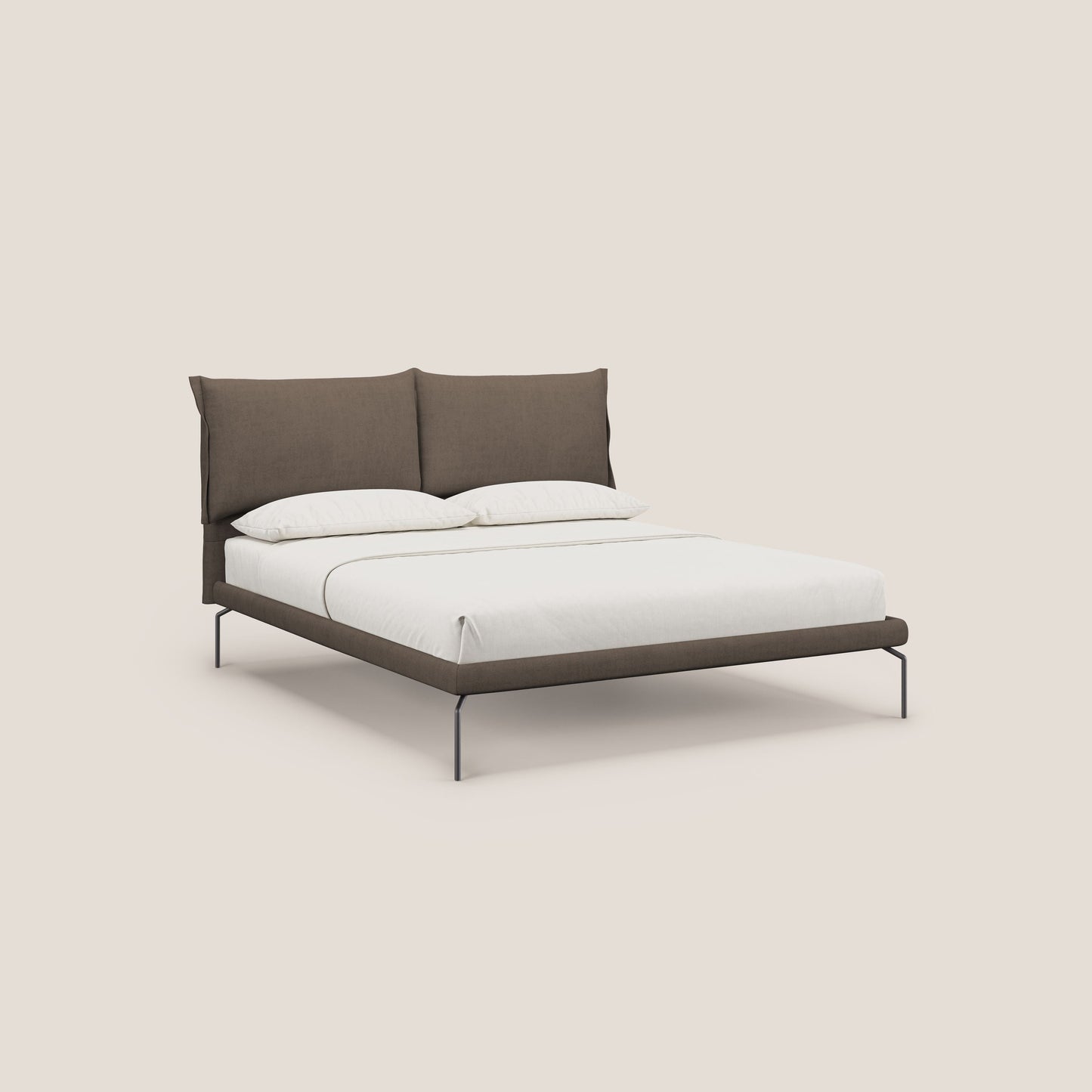 Bice letto imbottito con cuscini e piedi alti in metallo in tessuto impermeabile T02 marrone 