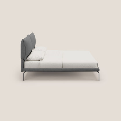 Bice letto imbottito con cuscini e piedi alti in metallo in tessuto impermeabile T02 grigio 
