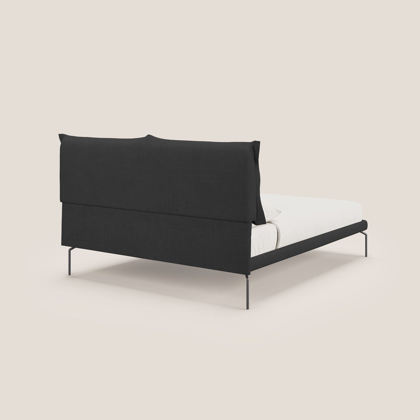 Bice letto imbottito con cuscini e piedi alti in metallo in tessuto impermeabile T02 nero 