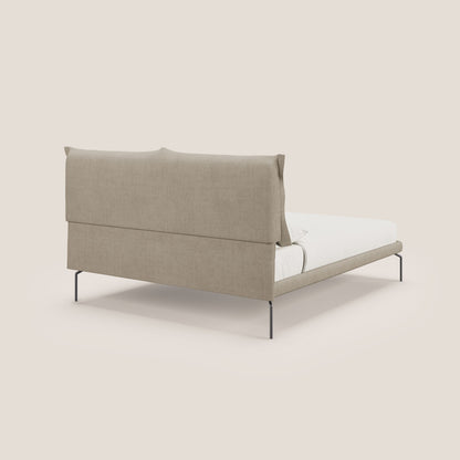 Bice letto imbottito con cuscini e piedi alti in metallo in tessuto impermeabile T02 beige 