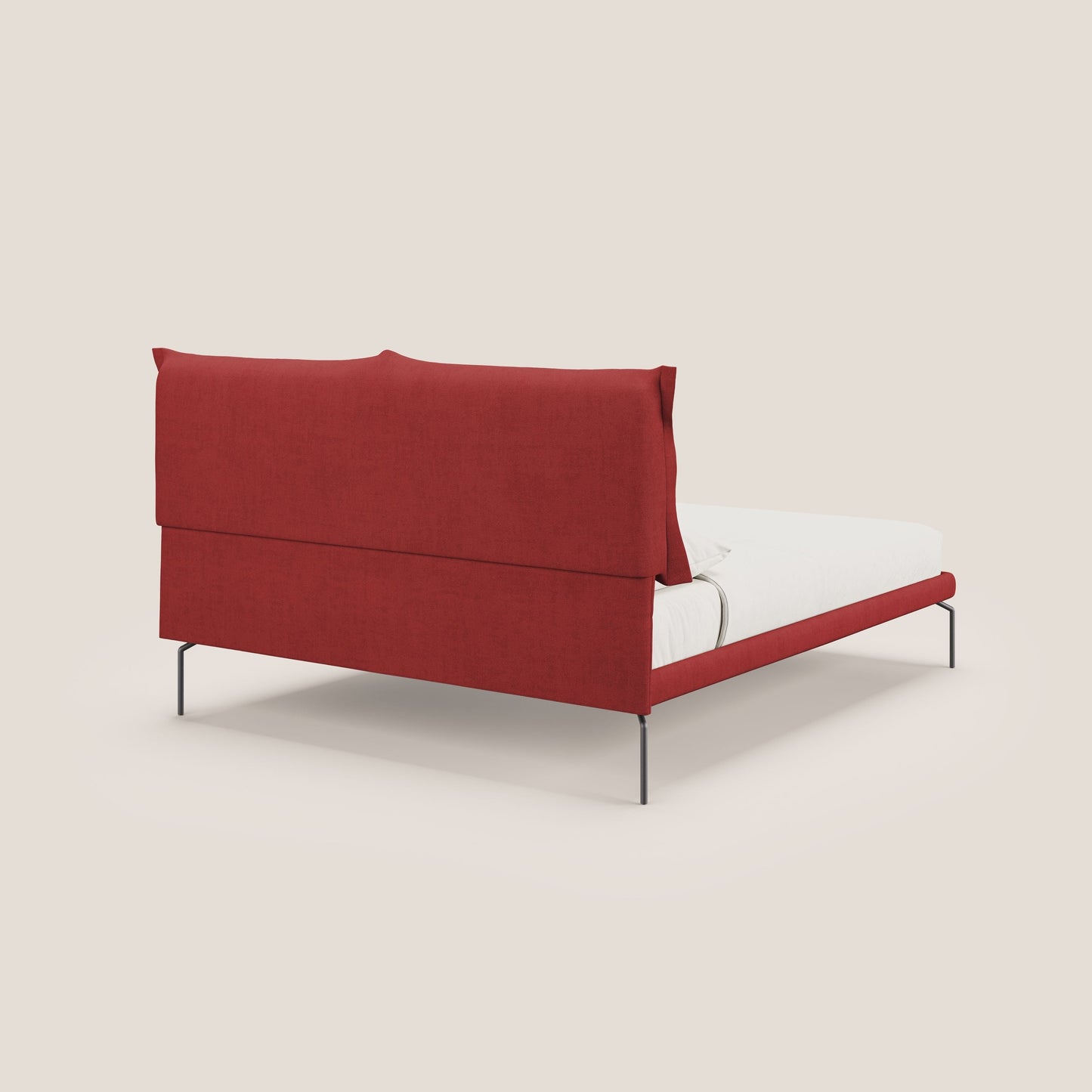 Bice letto imbottito con cuscini e piedi alti in metallo in tessuto impermeabile T02 rosso 