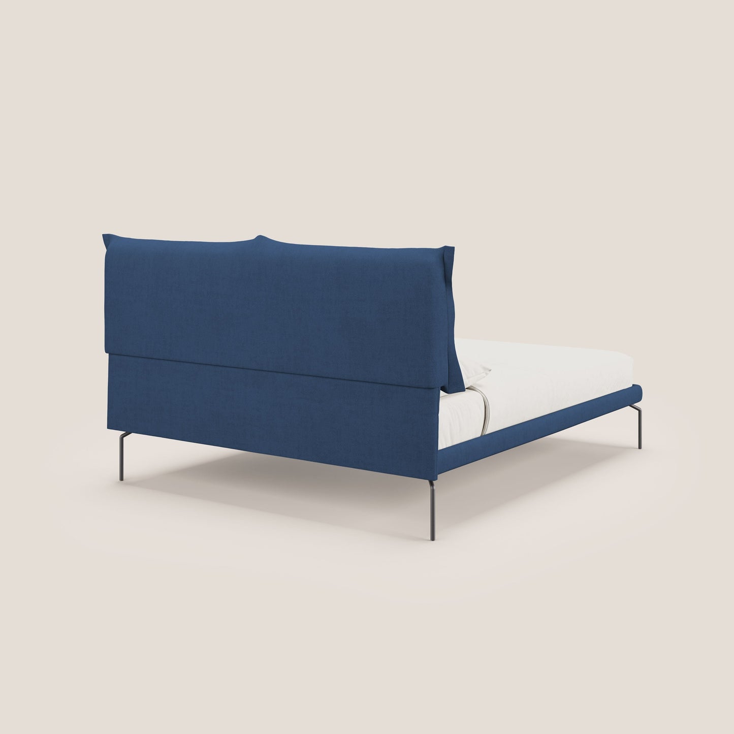 Bice letto imbottito con cuscini e piedi alti in metallo in tessuto impermeabile T02 blu 