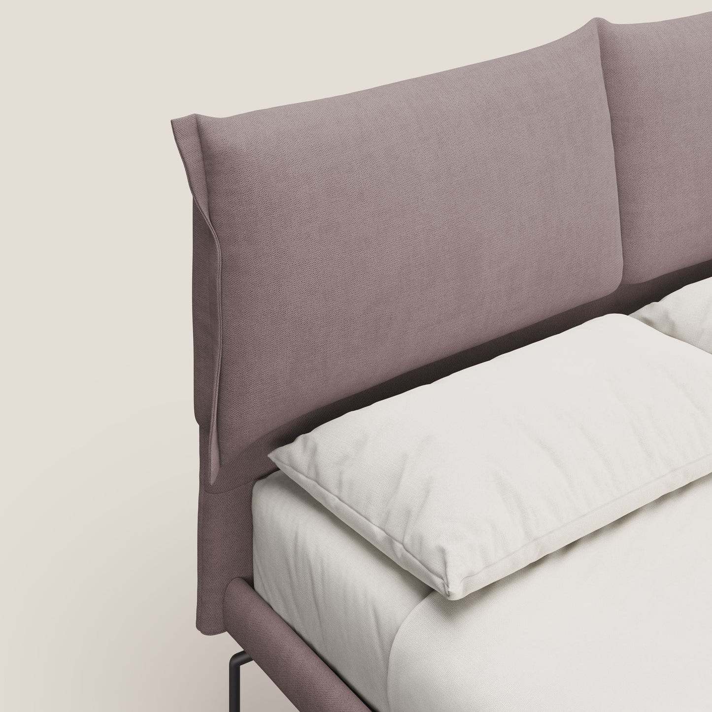 Bice letto imbottito con cuscini e piedi alti in metallo in tessuto impermeabile T02 rosa 