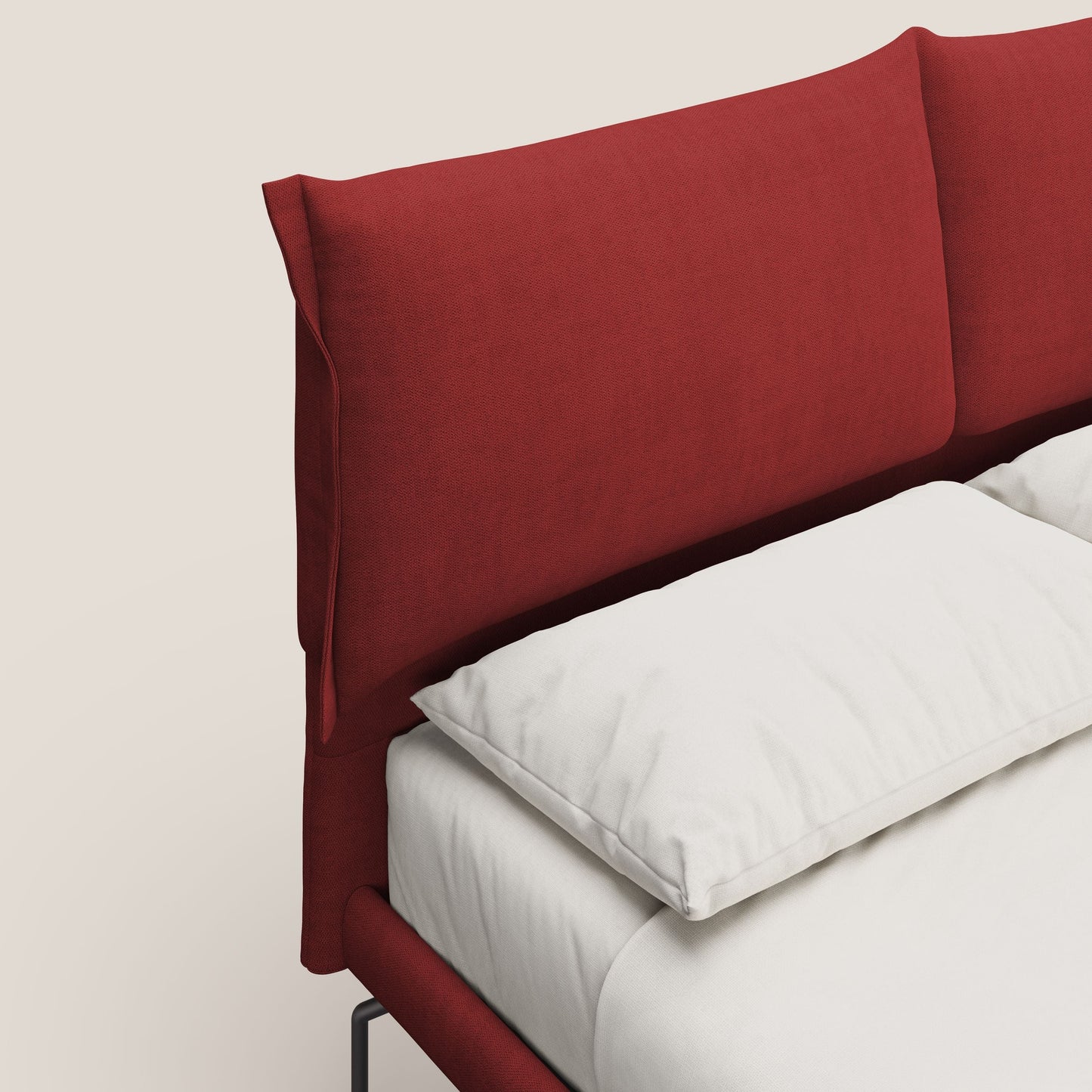 Bice letto imbottito con cuscini e piedi alti in metallo in tessuto impermeabile T02 rosso 