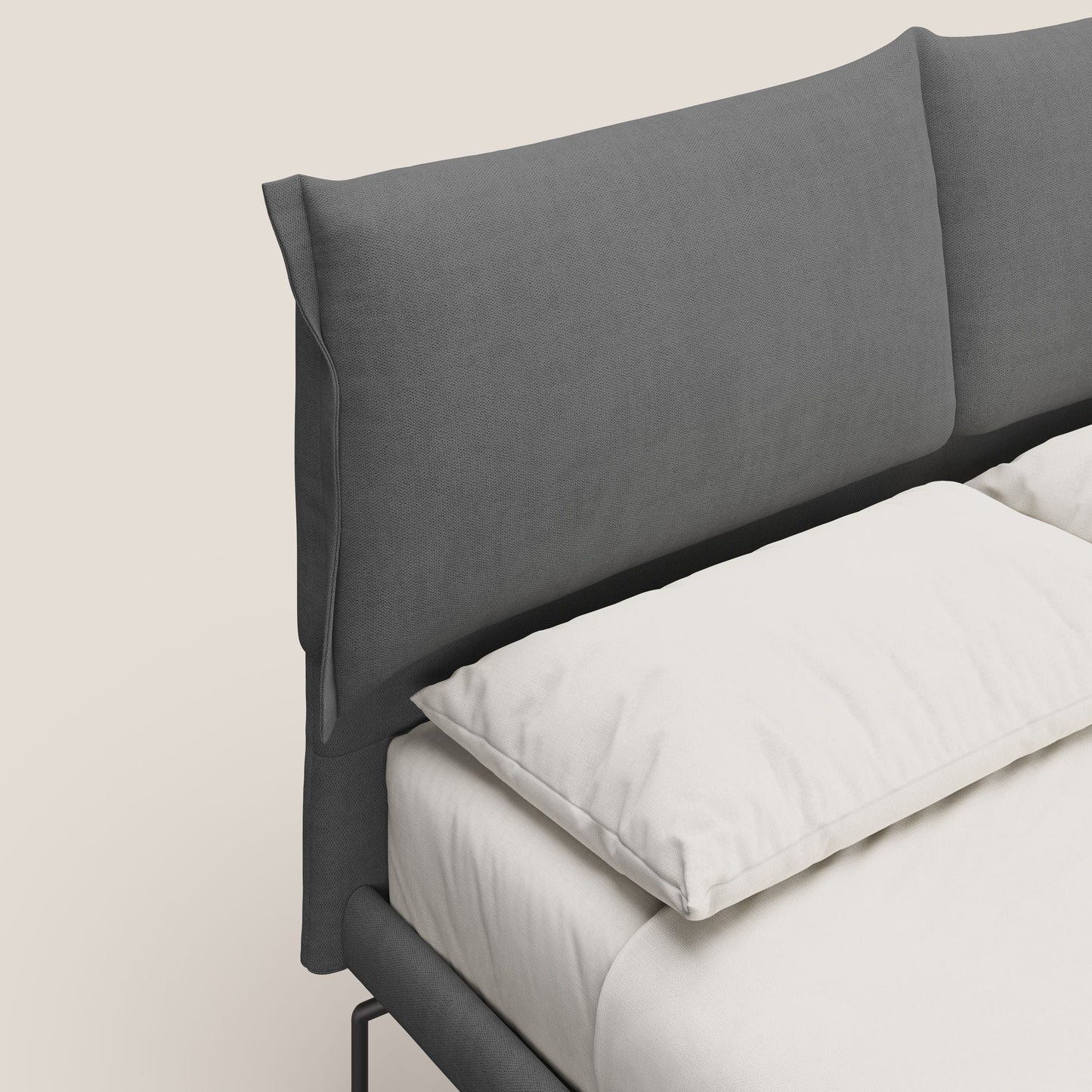 Bice letto imbottito con cuscini e piedi alti in metallo in tessuto impermeabile T02 grigio 