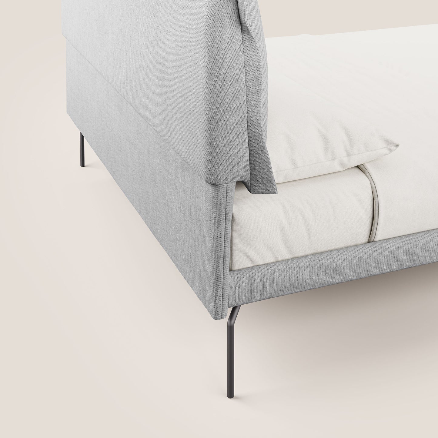 Bice letto imbottito con cuscini e piedi alti in metallo in tessuto impermeabile T02 grigio chiaro 