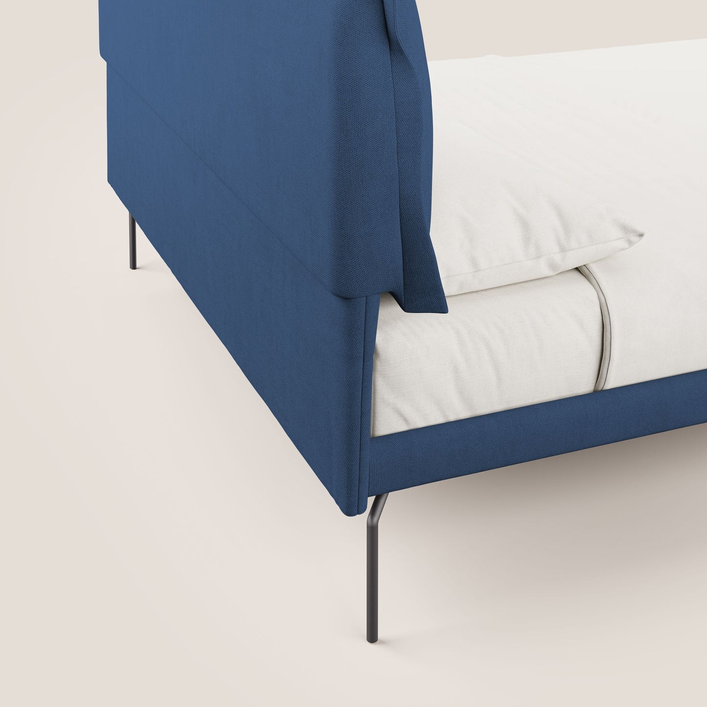 Bice letto imbottito con cuscini e piedi alti in metallo in tessuto impermeabile T02 blu 