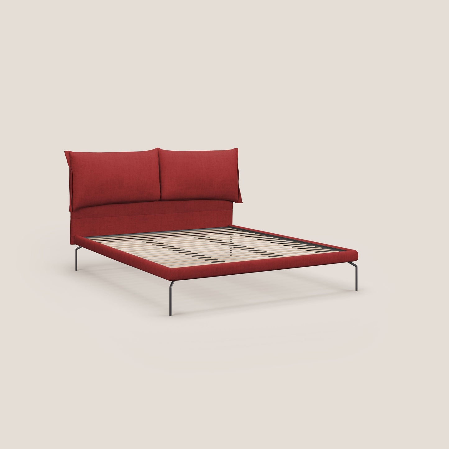 Bice letto imbottito con cuscini e piedi alti in metallo in tessuto impermeabile T02 rosso 